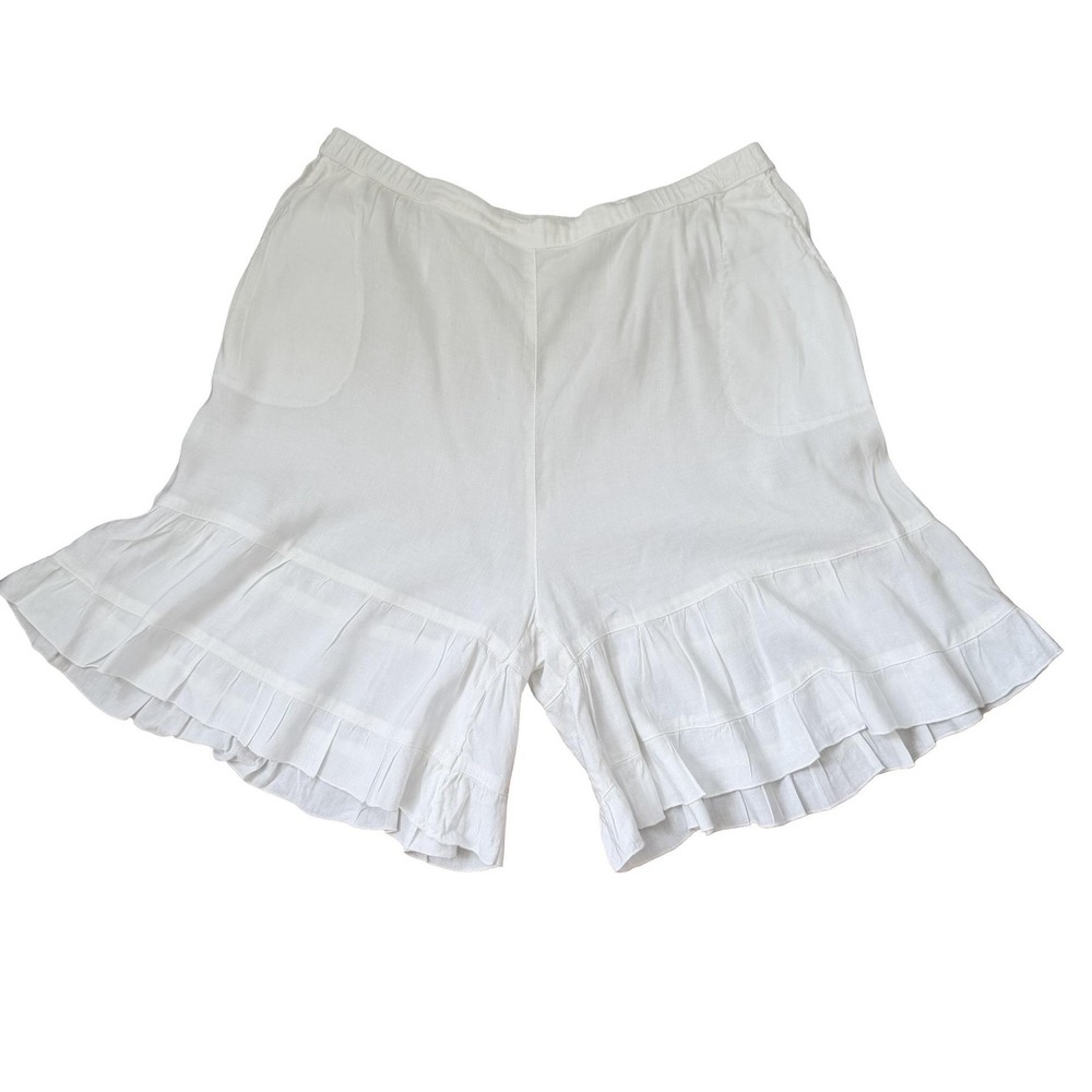 Kleen Culotte Shorts Womens XL White Ruffle Hem Flowy Linen Boho Casual Artisan - Picture 3 of 14